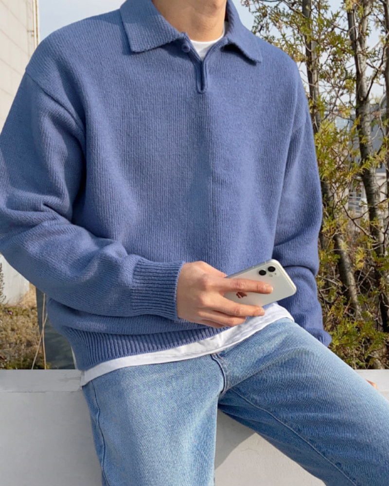 Woolen Button Half Zip - Old Money