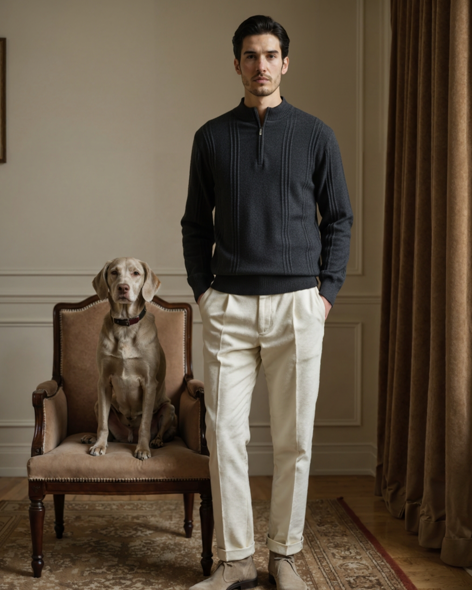 100% Cashmere Ribbed Half Zip - Old Money
