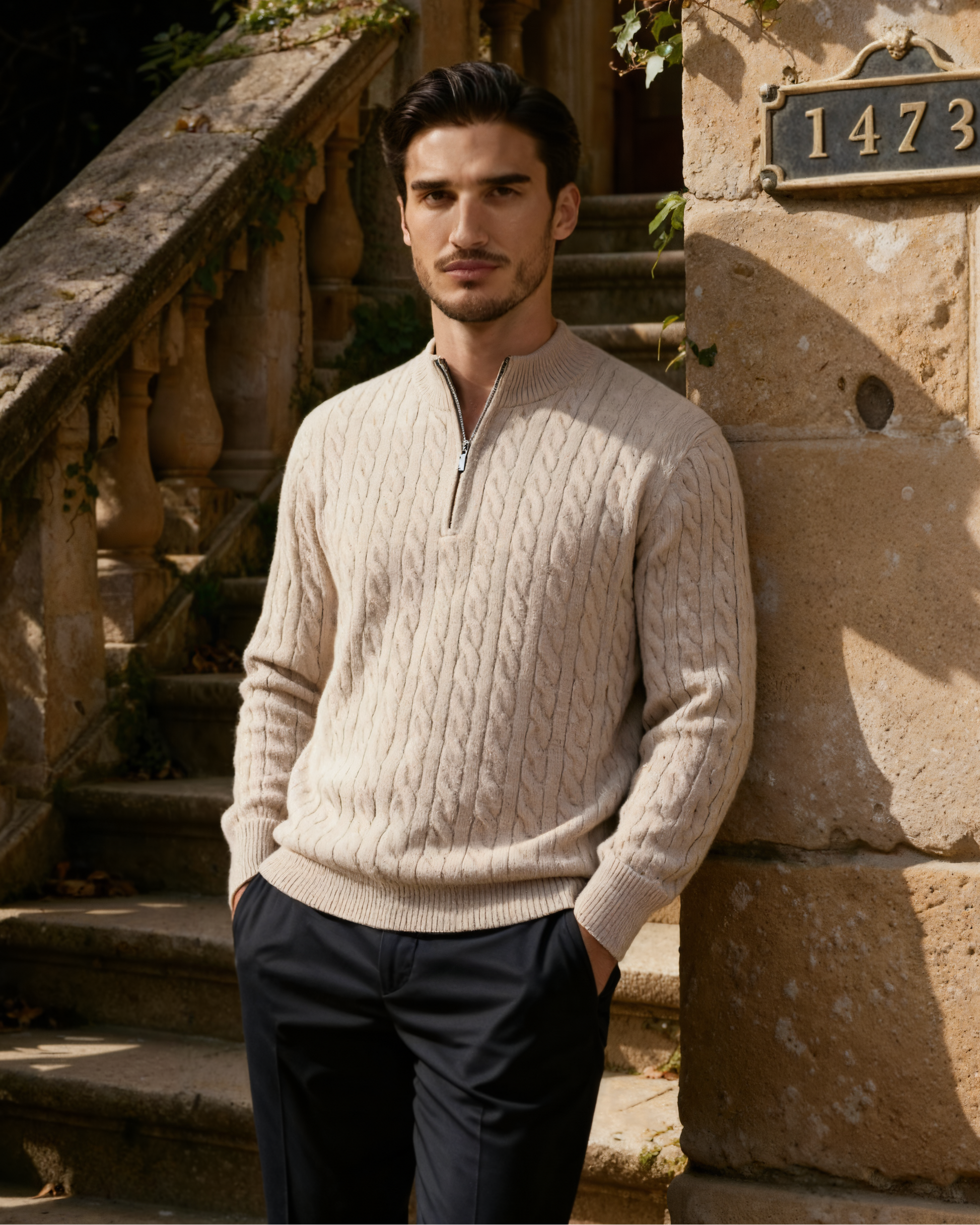 100% Cashmere Woven Half Zip - Old Money