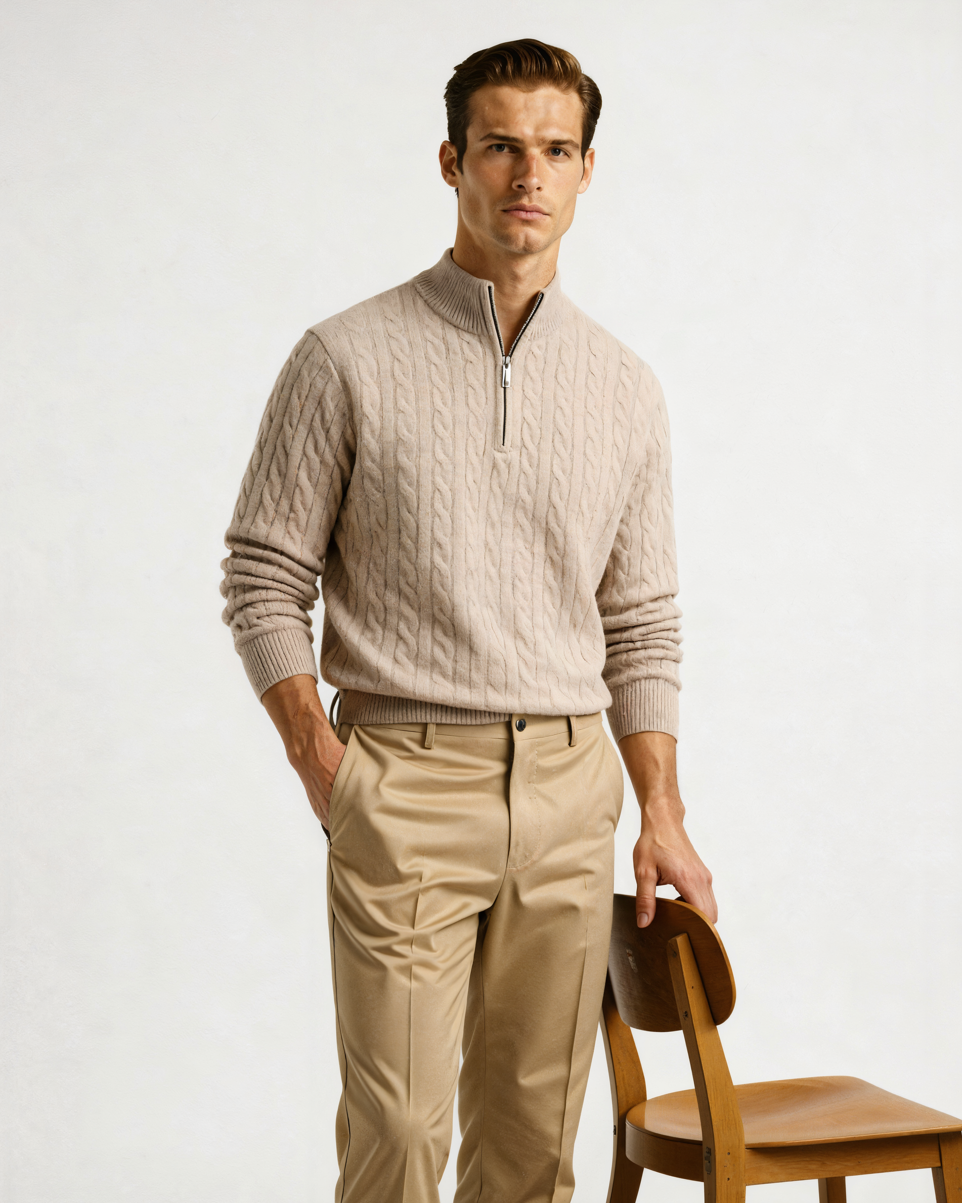 100% Cashmere Woven Half Zip - Old Money